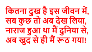 कितना दुख है इस जीवन में,सब कुछ तो अब देख लिया, 
नाराज हुआ था मैं दुनिया से, 
अब खुद से ही मैं रूठ गया!